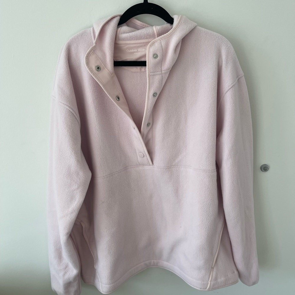 Outdoor Voices Pink Recfleece Snap Up Pullover Hoodie